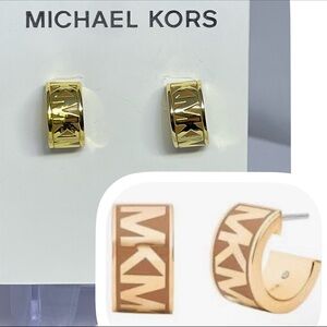 NWT Michael Kors Gold Tone Monogram Huggie Hoop Earrings